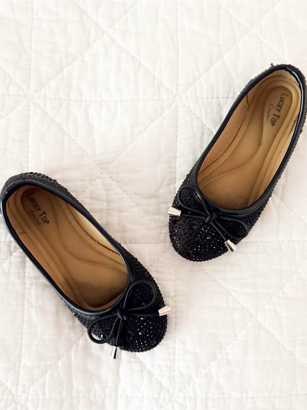 Lucky Top Girls' Black Crystal Ballet Flats 9 Toddler